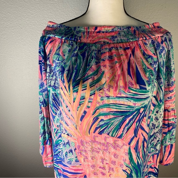 Lilly Pulitzer Tobyn Off-Shoulder Dress Tunic Gypsy Paradise Pineapple - Picture 2 of 10